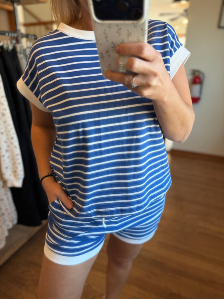 Light Navy Stripe Tee & Shorts Set