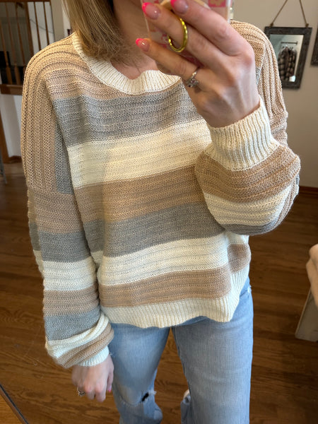 Taupe & Grey Stripe Sweater