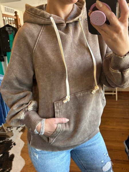 Chocolate Acid Wash Fleece Hoodie