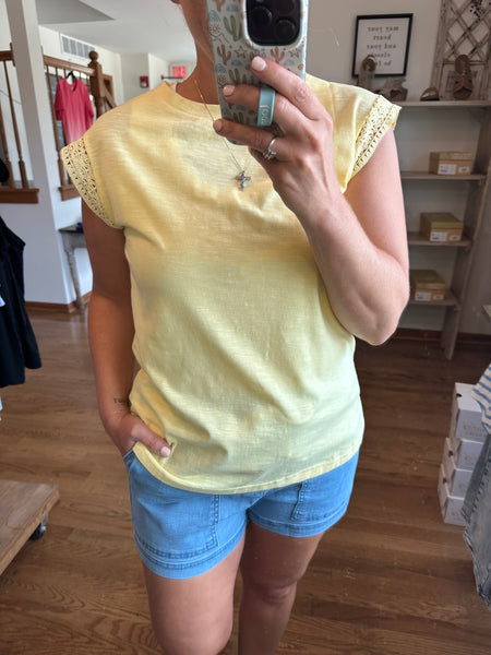 Butter Yellow Lace Sleeve Tee