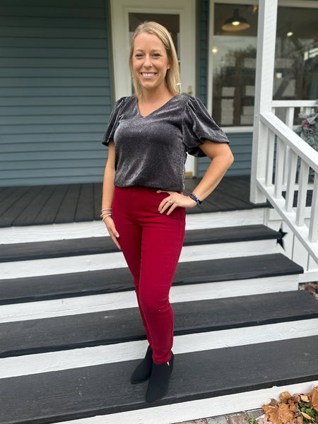 Black Shimmer Puff Sleeve Bodysuit