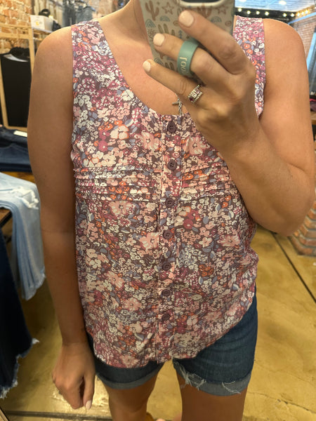 Boho Floral Button Front Tank Top