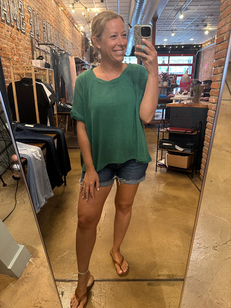 Kelly Green Textured Short Sleeve Top