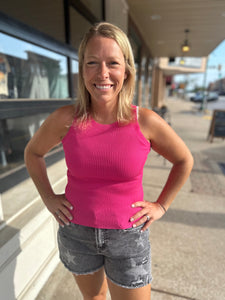 Ribbed Sweater Tank Top in Fuchsia