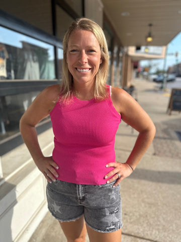 Ribbed Sweater Tank Top in Fuchsia