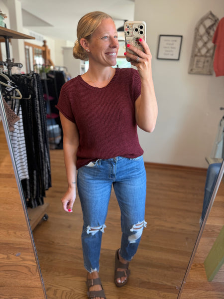 Burgundy Relaxed Sweater Knit Top