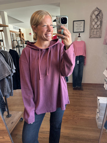Dark Cherry Oversized Hooded Long Sleeve Top