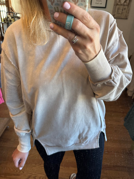 Ash Mocha Acid Wash Exposed Seam Sweatshirt