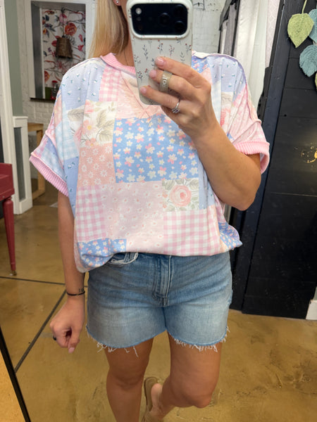 Pink Floral Patchwork Top