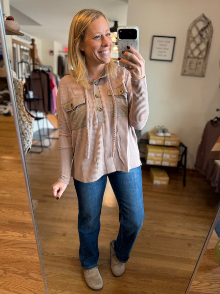 Dusty Mocha Corded Hooded Pullover