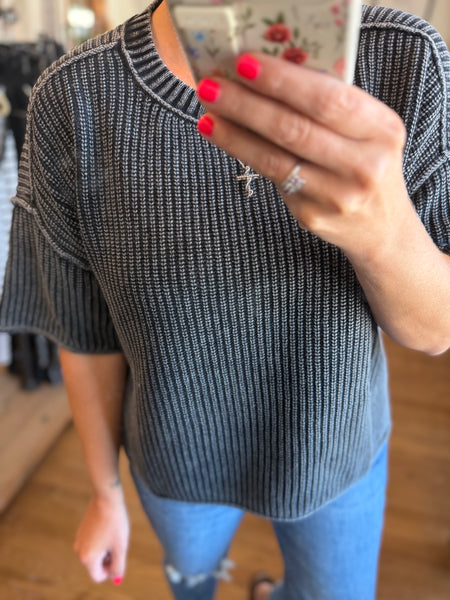 Charcoal Washed Short Sleeve Sweater