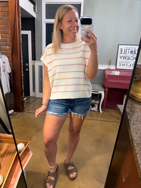 Ivory & Pink Stripe Knit Top