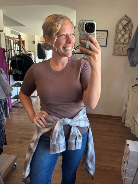 Brown Ultra Soft Basic Short Sleeve Top