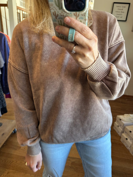 Chocolate Acid Washed Fleece Oversized Pullover