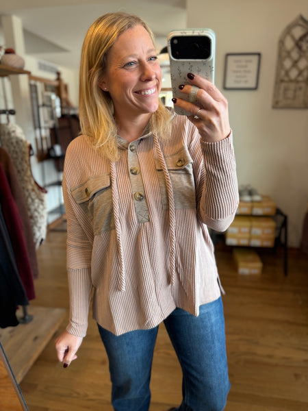 Dusty Mocha Corded Hooded Pullover