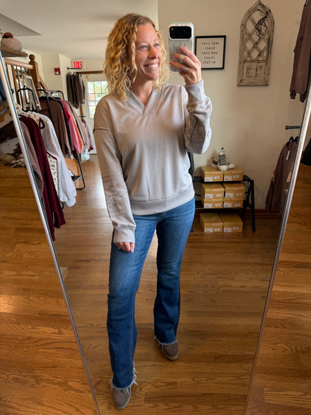 Aztec Embroidered V-Neck Sweatshirt