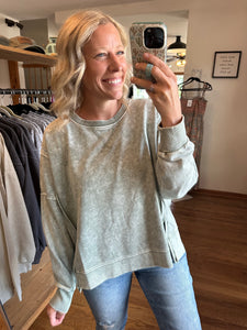 Light Olive Washed Exposed Seam Top