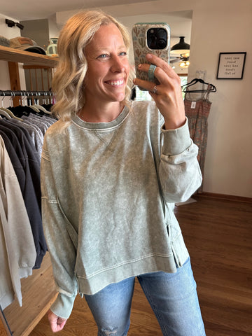 Light Olive Washed Exposed Seam Top