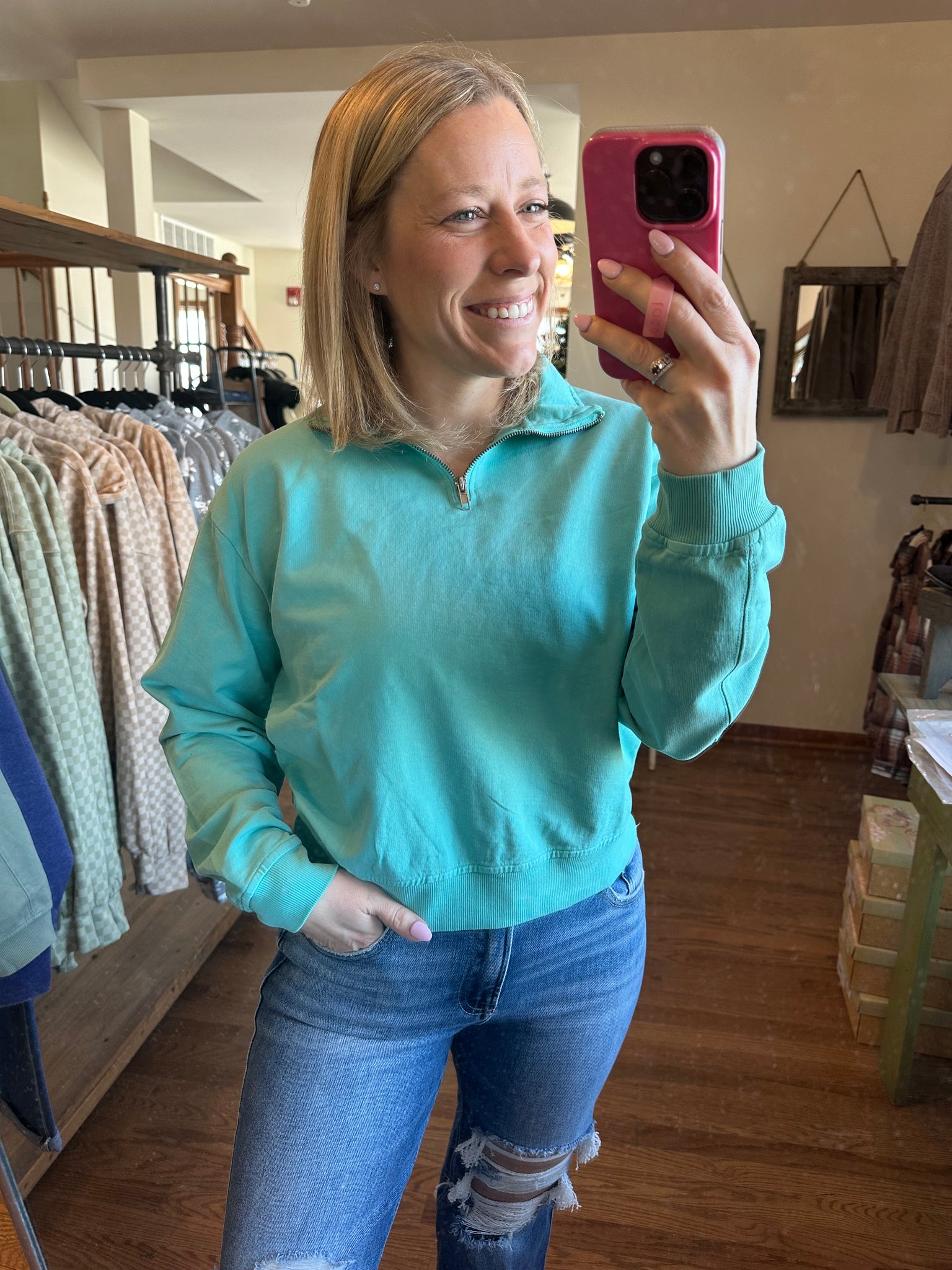 Turquoise Half Zip Sweatshirt