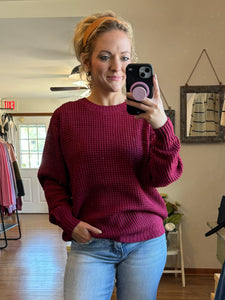 Wine Waffle Knit Sweater