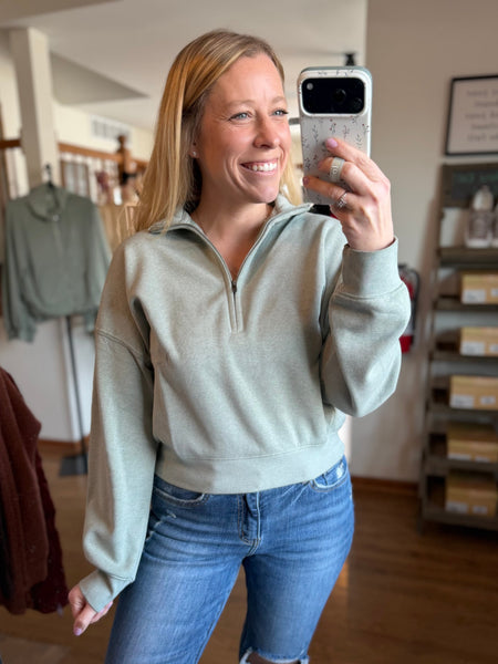 Sage Green Half-Zip Sweatshirt