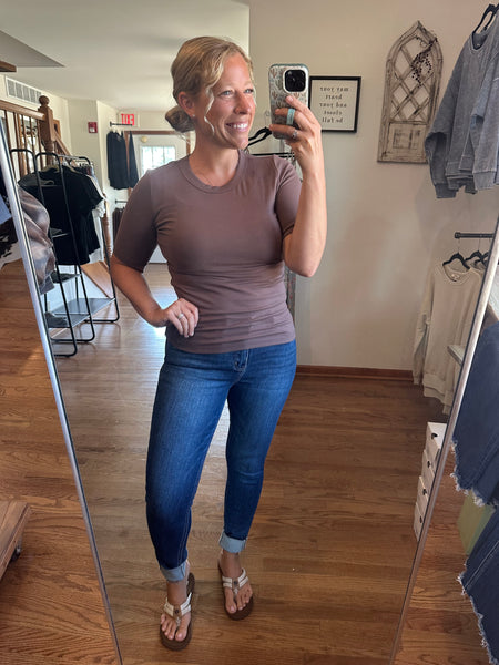 Brown Ultra Soft Basic Short Sleeve Top