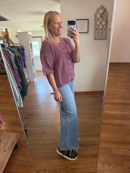 Burgundy Washed Ribbed Cardigan