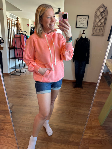 Mineral Wash Hoodie in Coral