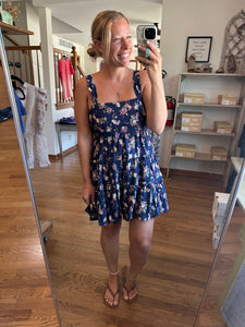Navy Floral Tiered Mini Dress