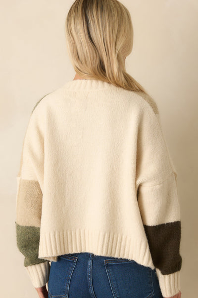 Olive Checkered Embroidered Knit Cardigan