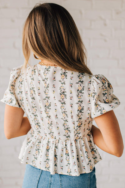 Ivory Floral Tie Front Blouse