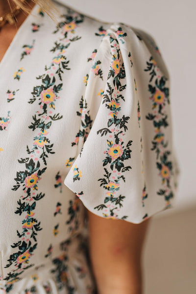 Ivory Floral Tie Front Blouse