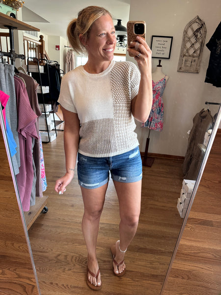 Taupe Color-Block Short Sleeve Sweater