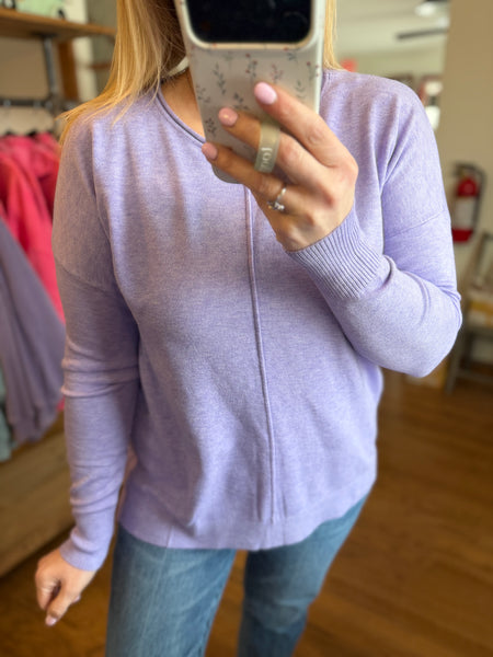 Heather Lavender Viscose Front Seam Sweater