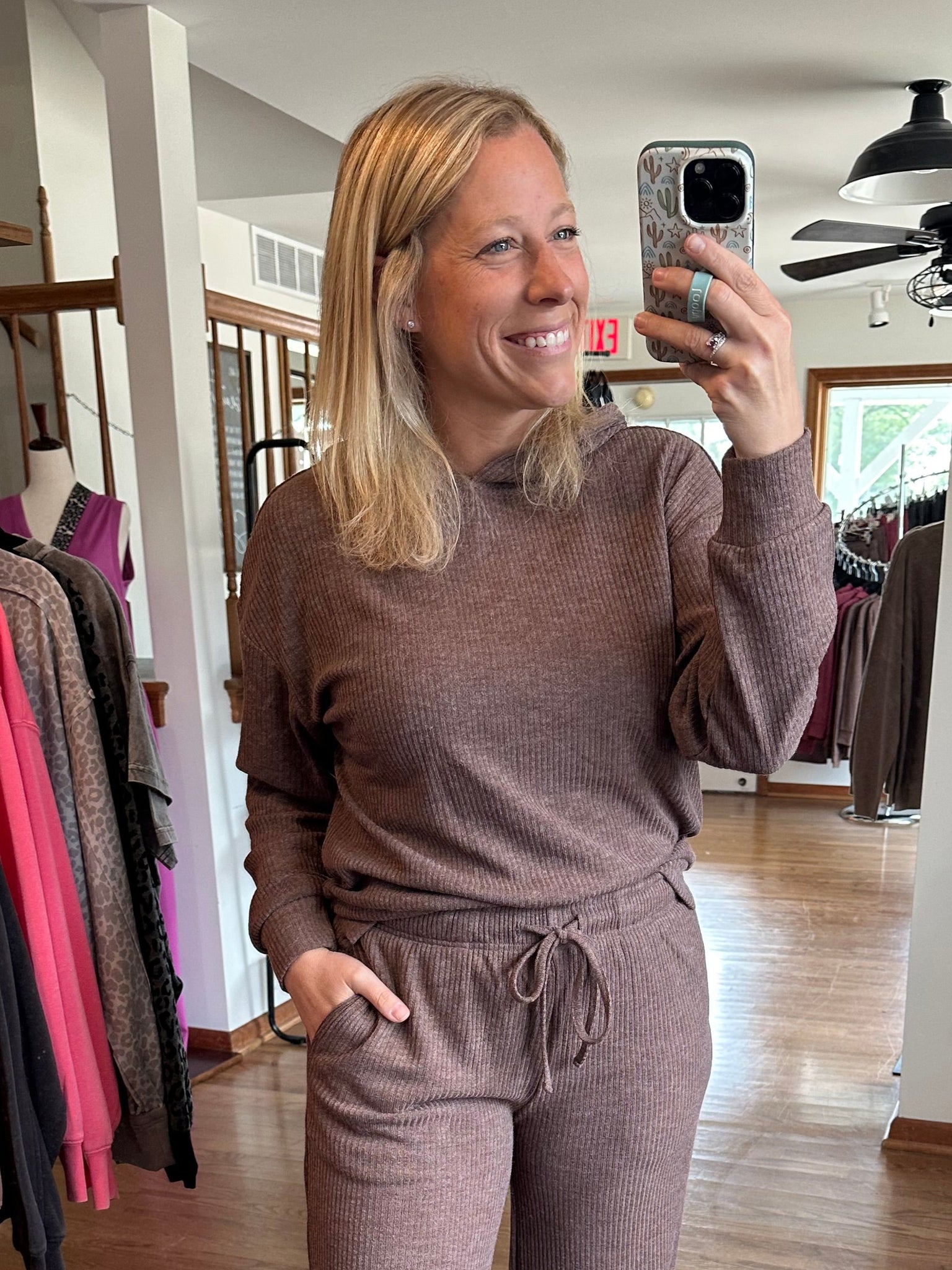 Chocolate Ribbed Wide Leg Lounge Pants