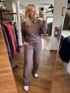 Chocolate Ribbed Wide Leg Lounge Pants