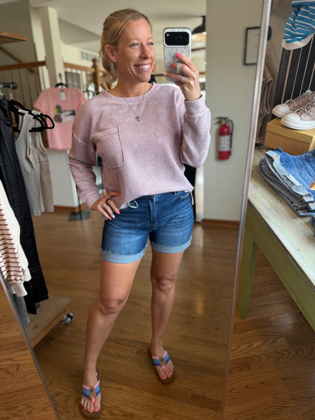 Risen High-Rise Cuffed Denim Shorts