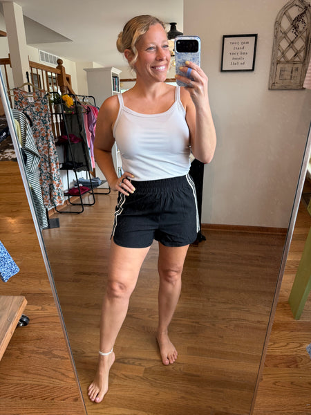 Black Varsity Striped Detail Athleisure Shorts