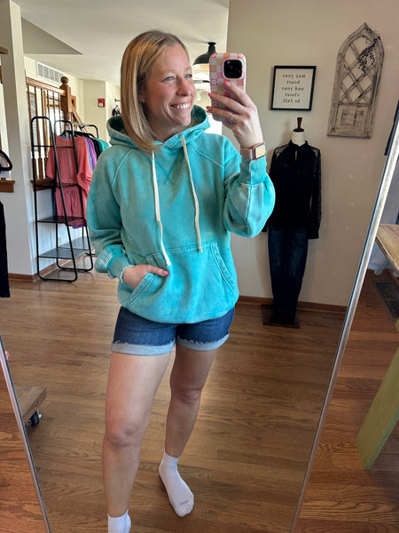 Mineral Wash Hoodie in Turquoise