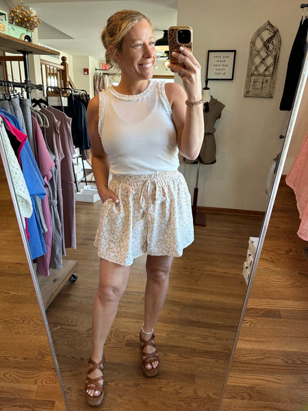 Pale Peach Floral Wide Leg Shorts
