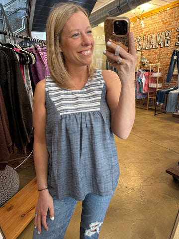 Denim Striped Yoke Tank Top