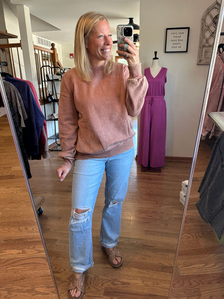 Rust Acid Washed Fleece Oversized Pullover