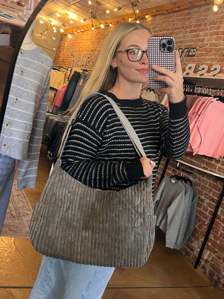 Corduroy Quilted Shoulder Tote Bag - More Colors!