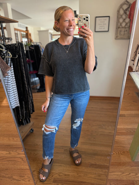 Charcoal Washed Short Sleeve Sweater