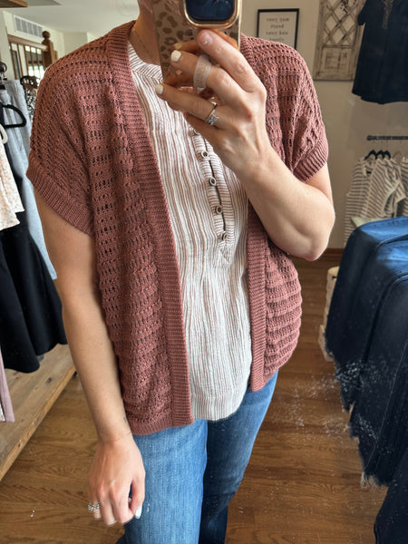 Brick Crochet Short Sleeve Cardigan