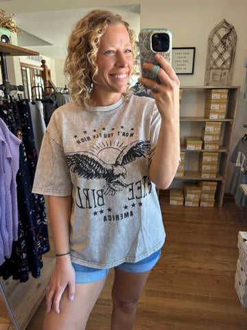 Mineral Wash Free Bird Graphic Tee