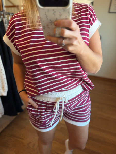 Cabernet Stripe Tee & Shorts Set