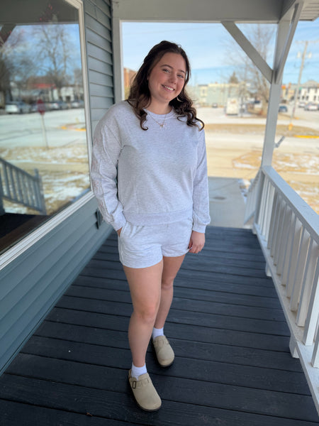 Heather Gray Bow Embroidered Sweatshirt & Shorts Set