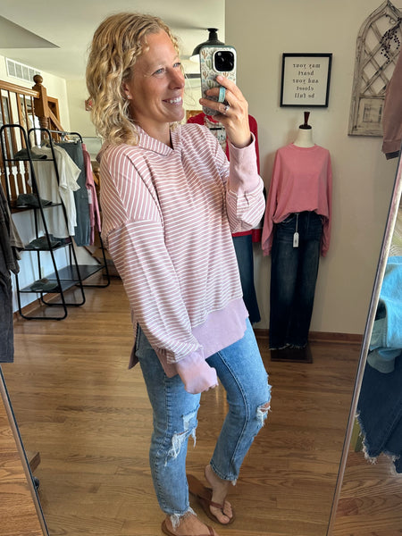 Dusty Lavender Stripe Oversized Hoodie With Thumbholes