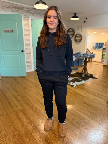 Black Cotton Blend Fleece Joggers